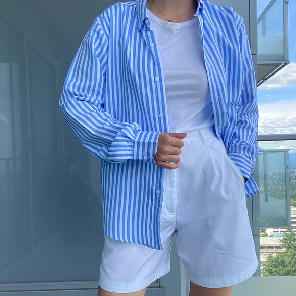 Vintage Tops - Vintage Vertical Blue Stripes Shirt